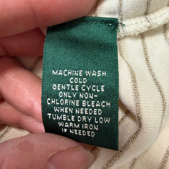 LRL Ralph Lauren Womens Medium Cream Gold Stripe Long Sleeve Henley Top Classic - Picture 5 of 9